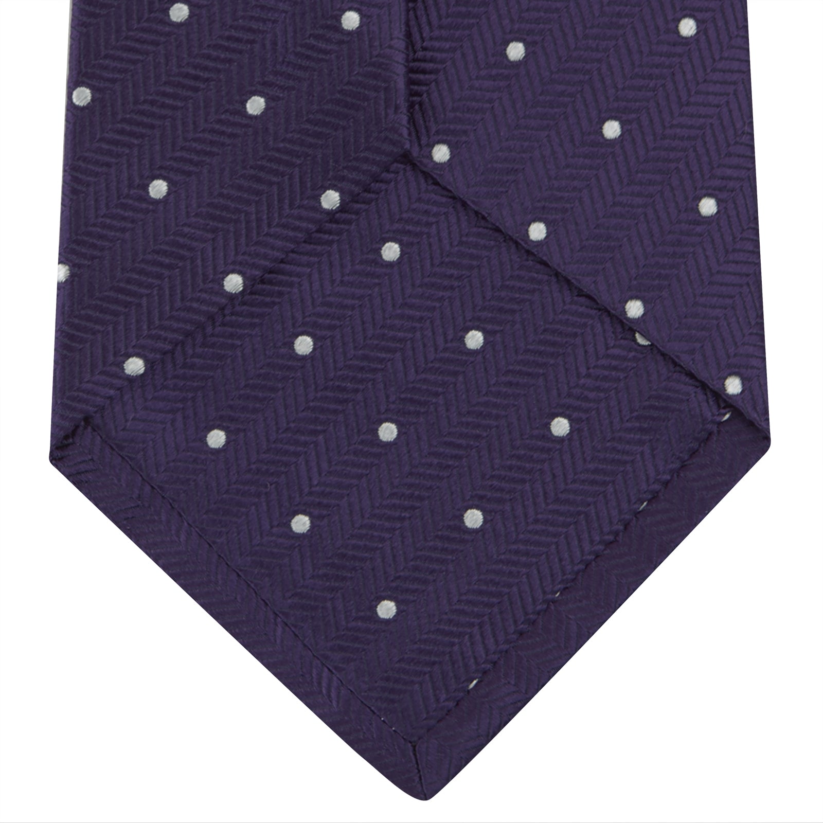 Plum and White Small Spot Herringbone Silk Tie