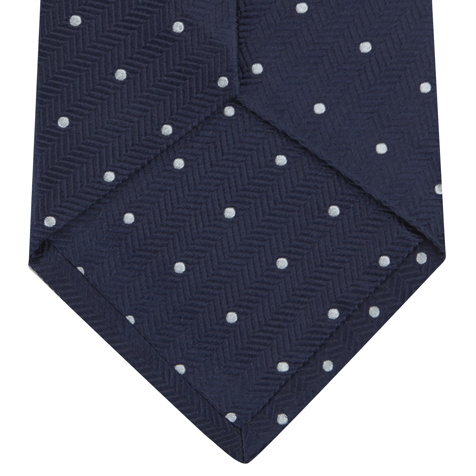 Navy and White Small Spot Herringbone Silk Tie