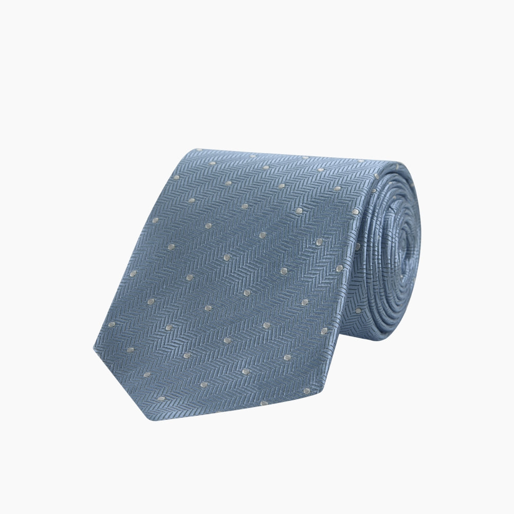 Ice Blue and White Small Spot Herringbone Silk Tie