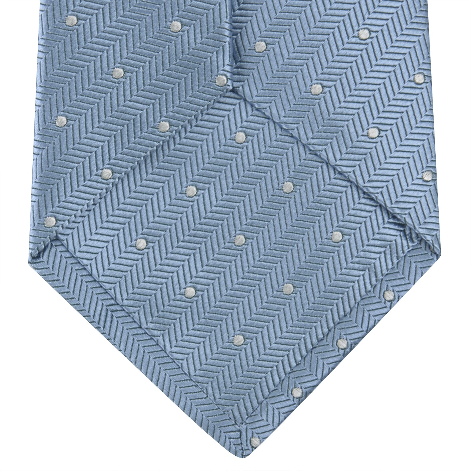 Ice Blue and White Small Spot Herringbone Silk Tie