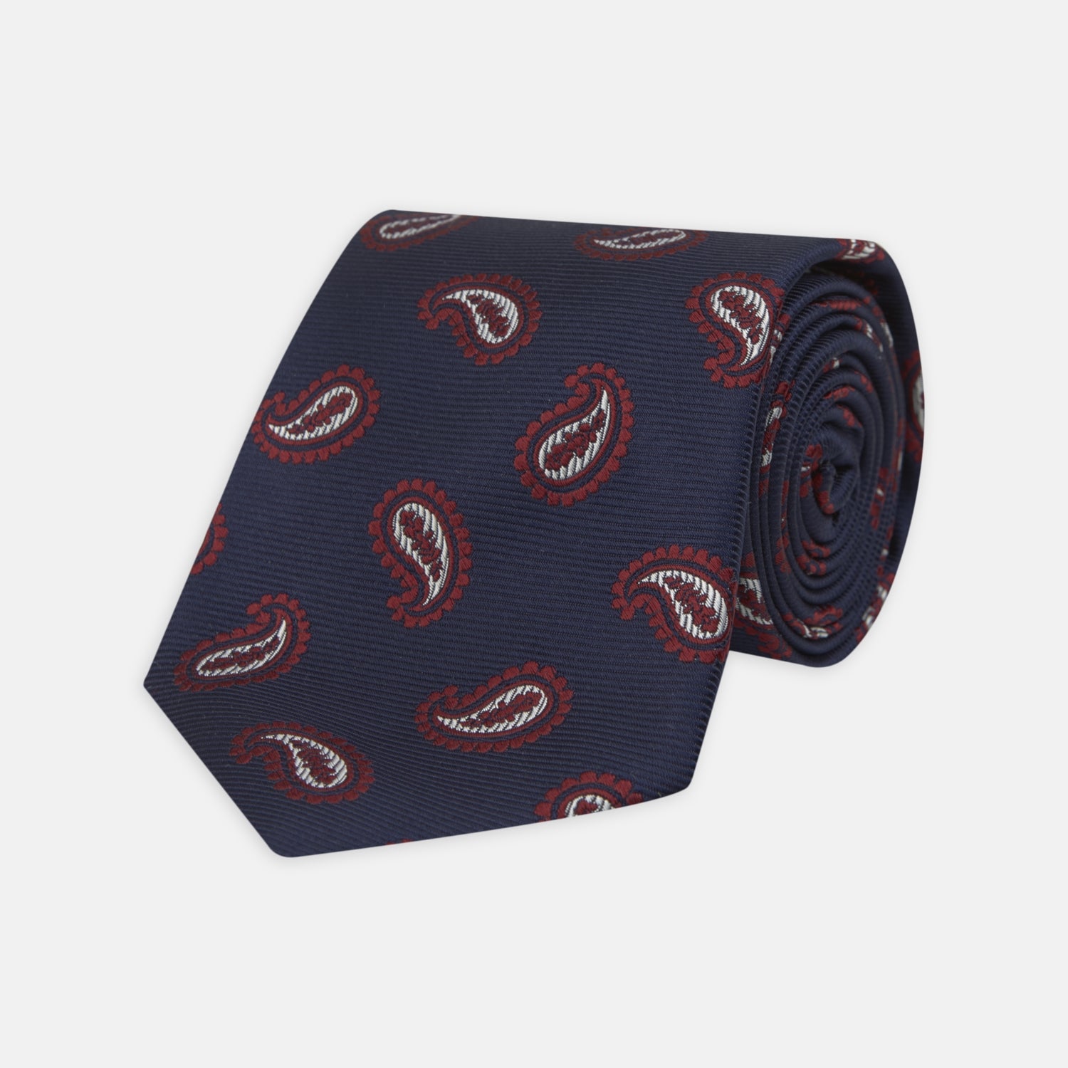 Navy and Burgundy Floating Paisley Silk Tie