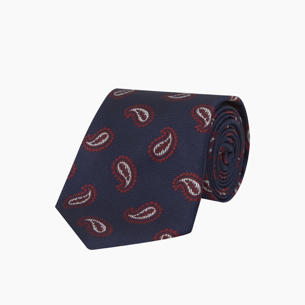 Navy and Burgundy Floating Paisley Silk Tie