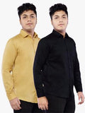 Combo of 2 Cotton Full Sleeve Shirts for Men Black-Yellow