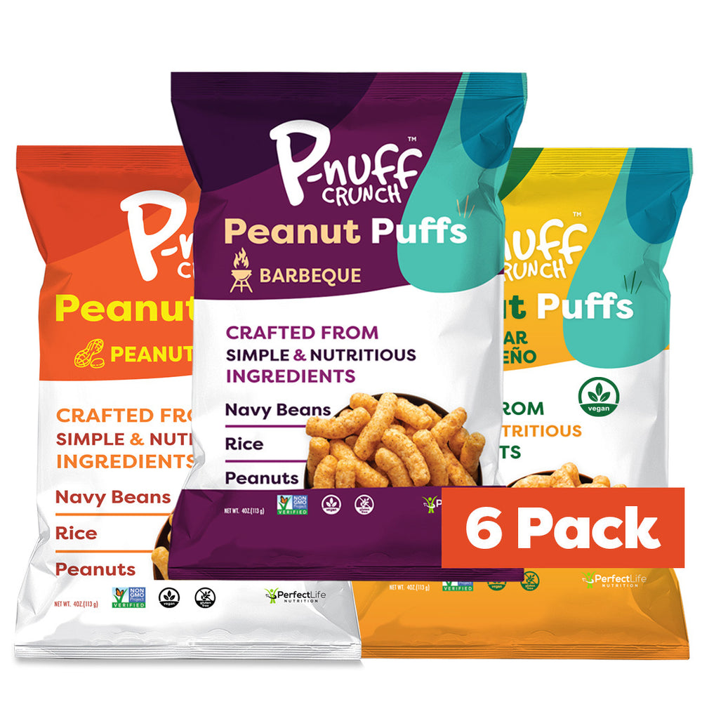 P-NUFF CRUNCH
Savory Variety Flavor - Barbeque, Vegan Cheddar Jalapeño, and Roasted Peanut.