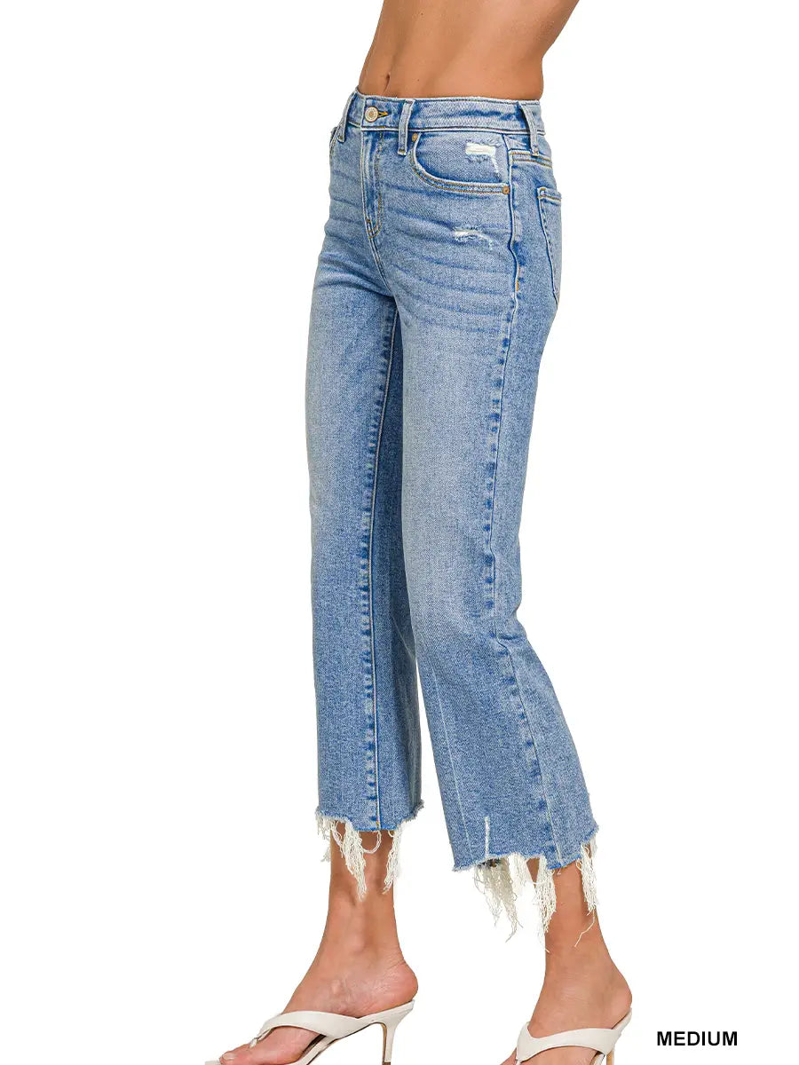Medium Washed Kick Crop Flare Denim Pants