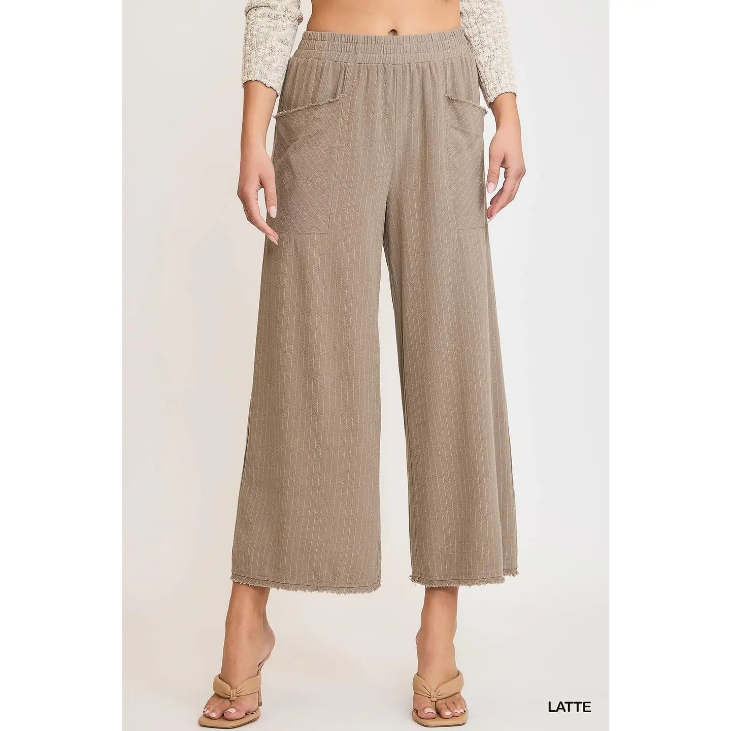 THE CANDY LINEN PANTS- MOCHA STRIPE
