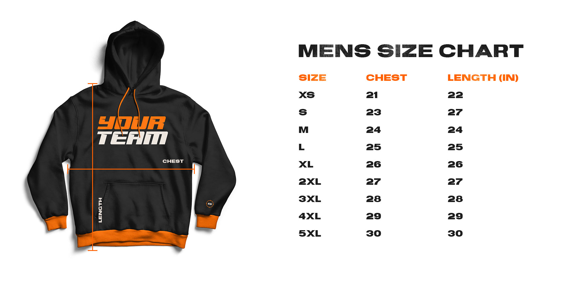 Esports Hoodie Size Chart