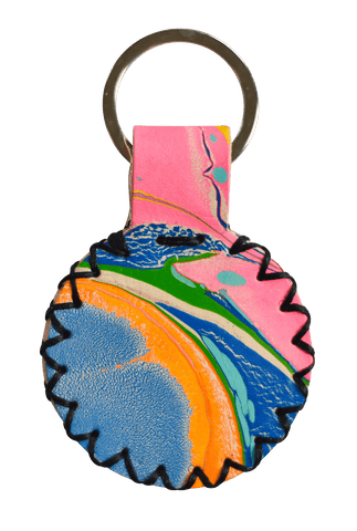 brightly coloured marbled leather keyring