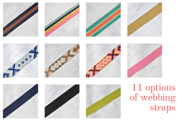 different colours and patterns of webbing straps for bags