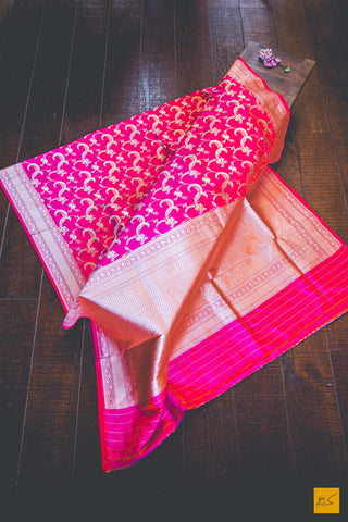 Pink Katan Silk Shikargah Brocade Handloom Banarasi Saree – Walnutz  ecommerce