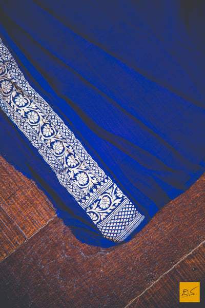 This is a wonderful banarasi georgette handwoven sari with a blue body. New trend of Banarasi Saree designs, Banarasi Saree for artists, art lovers, architects, saree lovers, Saree connoisseurs, musicians, dancers, doctors, Banarasi Katan silk saree, indian saree images, latest sarees with price, only saree images, new Banarasi saree design.