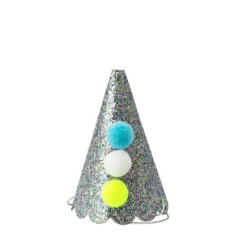 8 Silver Glitter Party Hats