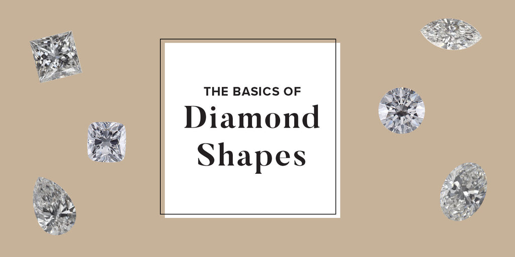 A graphic that says "The basics of diamond shapes" with various stone shapes scattered around