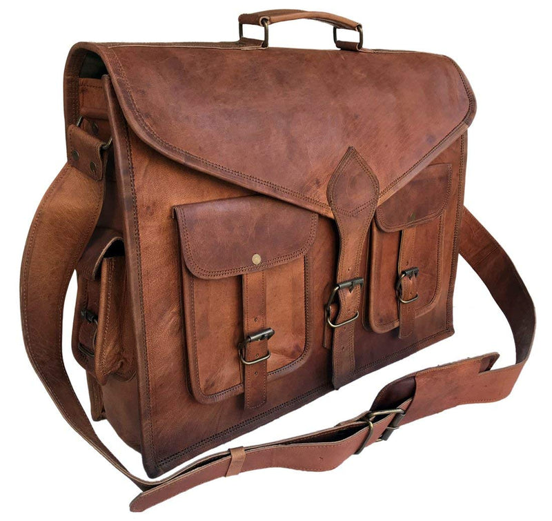 18 Inch Rustic Leather Messenger Bag - Mens Brown Leather Satchel Bag – cuerobags