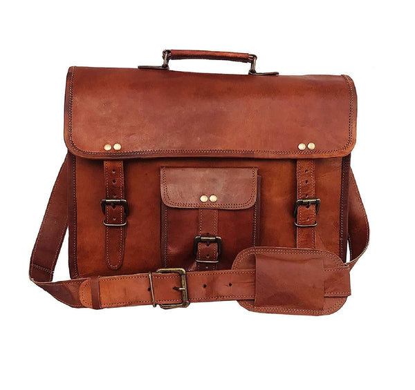 DHK 18 inch Vintage Handmade Leather Messenger Bag for Laptop Briefcase Best Computer