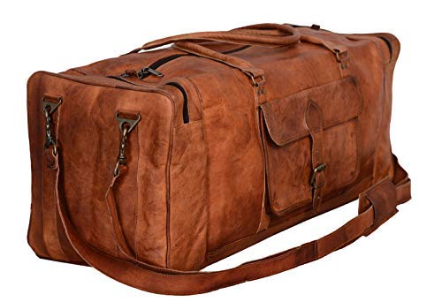 Leather trolley travel Duffel Bag for Men Women 21 inch Travel Sports  Overnight Weekend Duffle Bag Gym Cabin Holdall with wheels for easy carry