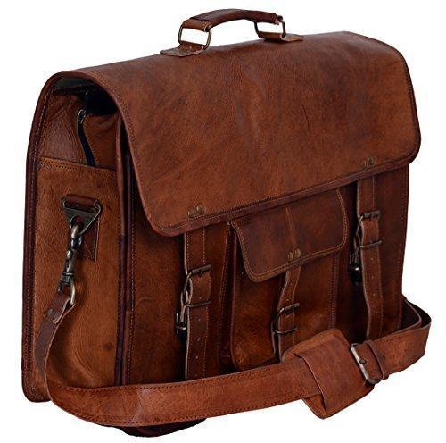 DHK 18 inch Vintage Handmade Leather Messenger Bag for Laptop Briefcase Best Computer