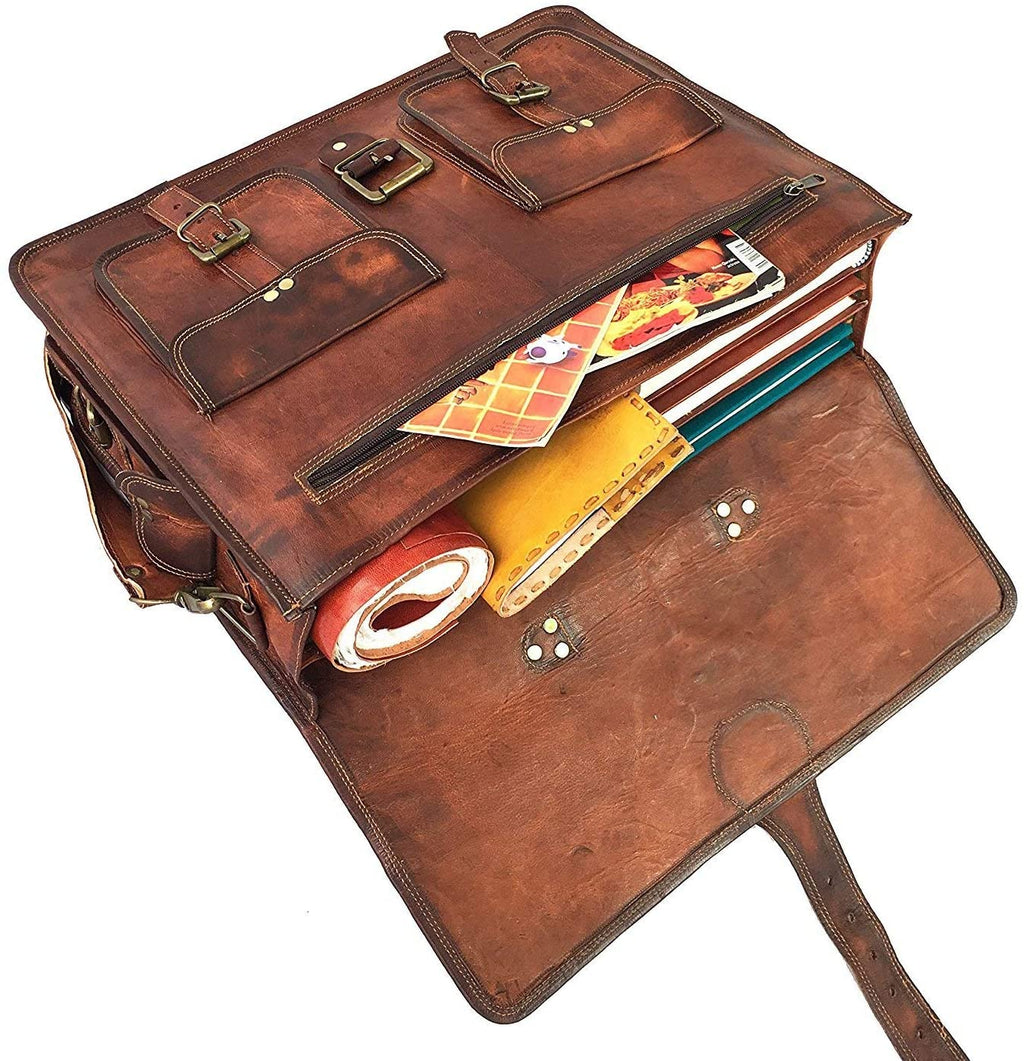 18 Inch Vintage Handmade Leather Travel Messenger Office Crossbody Bag Cuerobags 6227