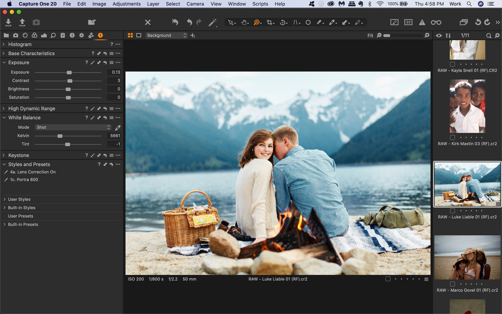 screenshot of the capture one custom workspace for mastin labs capture one styless