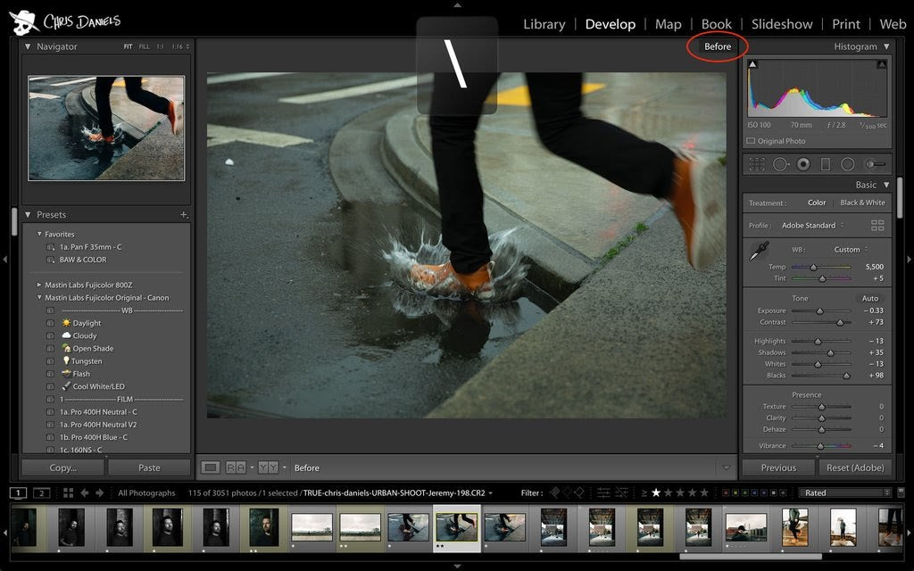 lightroom keyboard shortcuts being displayed on a lightroom workspace