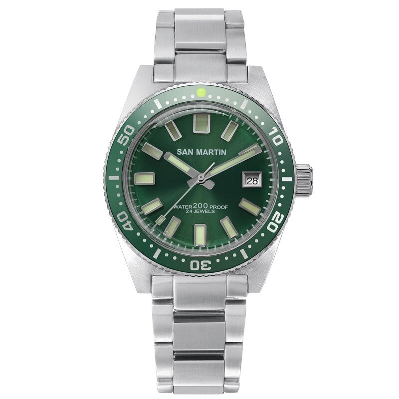 9.  SN007-G1 Automatic Mechanical Steel Diver watch homage of Seiko 62MAS Superdome sapphire and ceramic bezel insert green dial