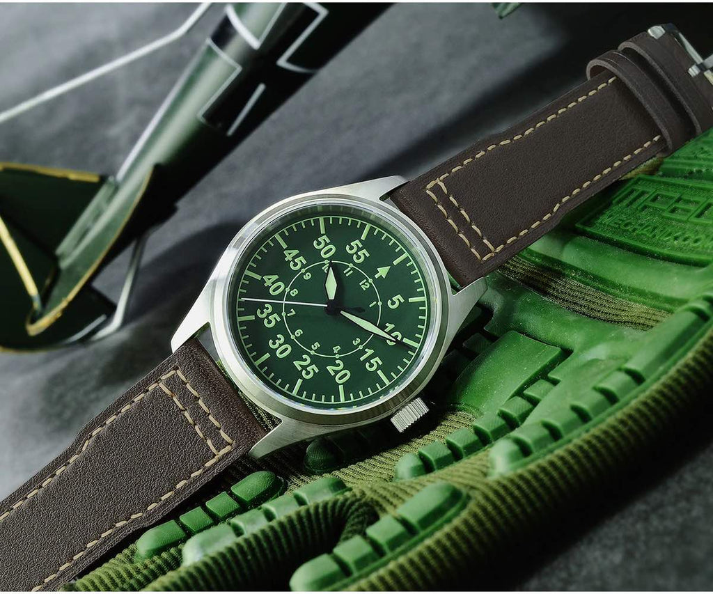 SN030-G-SY Steel Quartz Pilot Field Khaki with black, green, blue dial