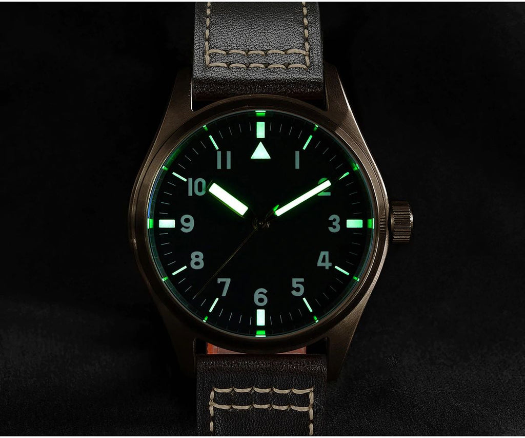 21. SN030-G Bronze Automatic mechanical Pilot Field Khaki with black, green, blue dial