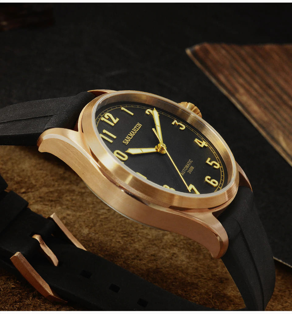 3.  SN043-Q Bronze Automatic Mechanical Steel Diver watch 1858 Montblanc pilot homage with black, blue, green dial