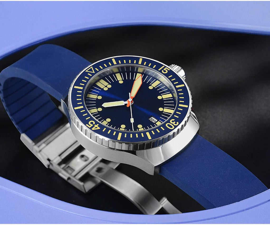 4. SN039-G Retro Vintage diver Automatic mechanical Japan movement black, blue dial