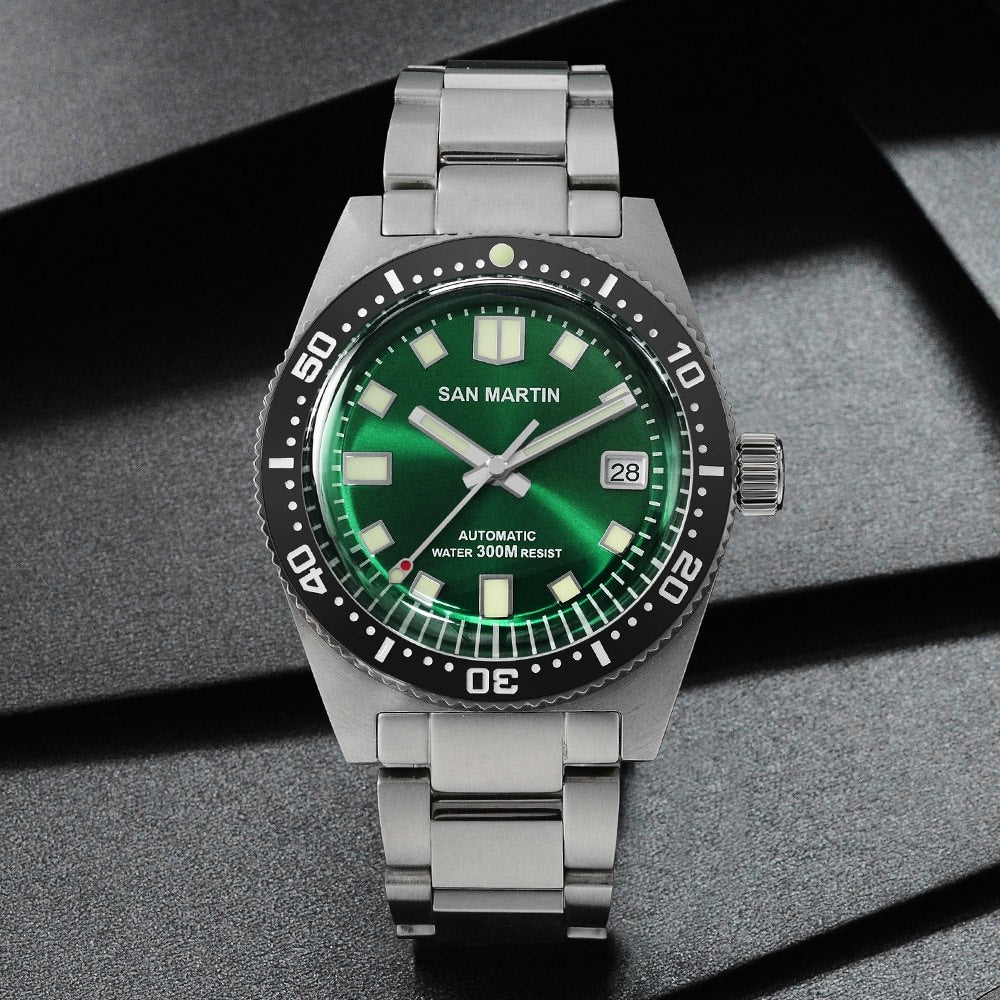 SAN MARTIN SS 62MAS SEIKO HOMAGE DIVER NH35 • GUN GRAY | BLUE | GREEN – LUG  X BAR