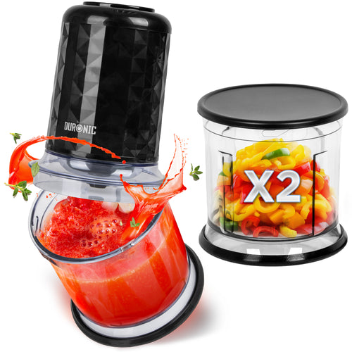 Food chopper with peppers and mashed tomatoes