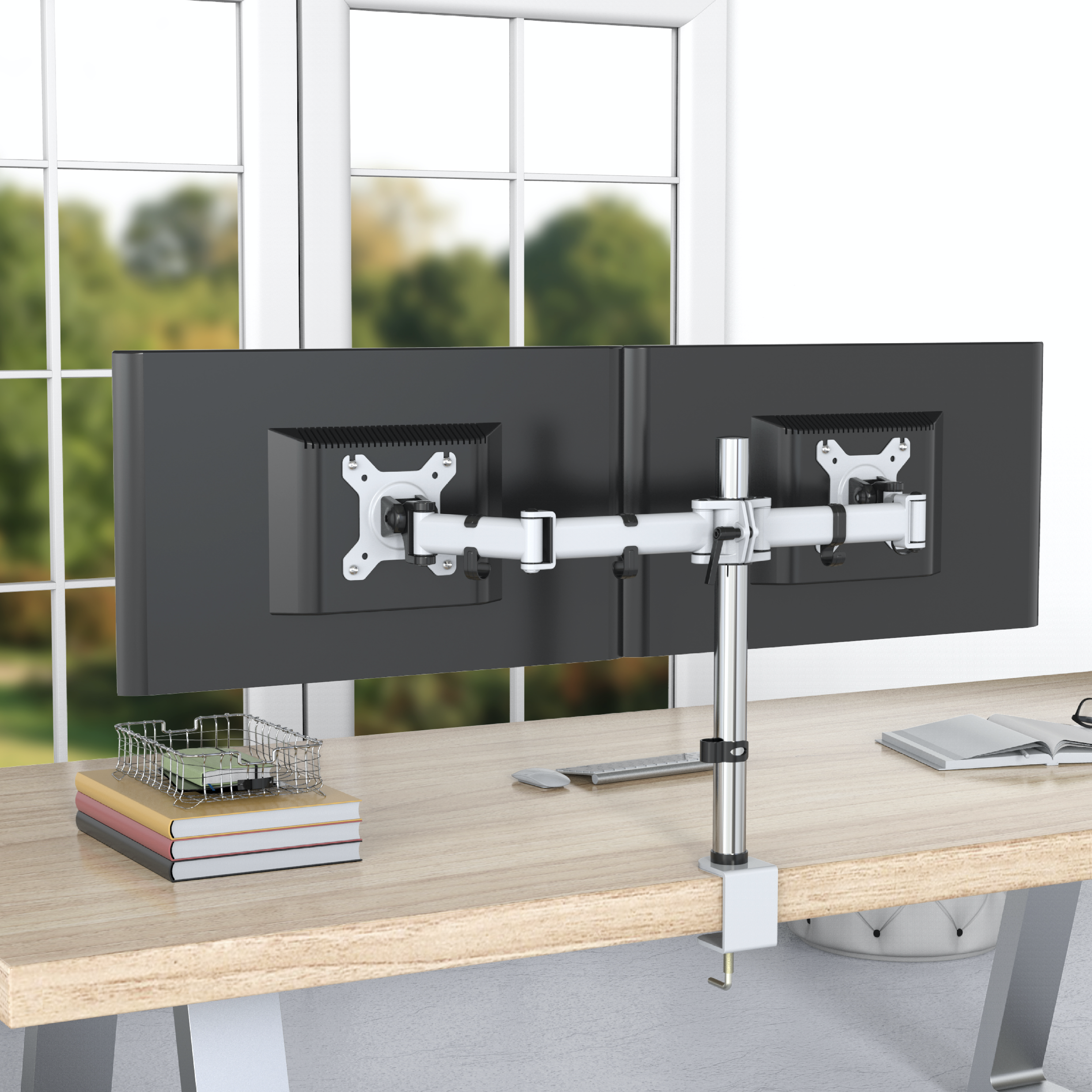  Duronic Monitor Arm Stand DM25D2, Freestanding Double PC Desk  Mount, Steel, for Two 13-27 inch LED LCD Computer or TV Screens, VESA  75/100 Brackets