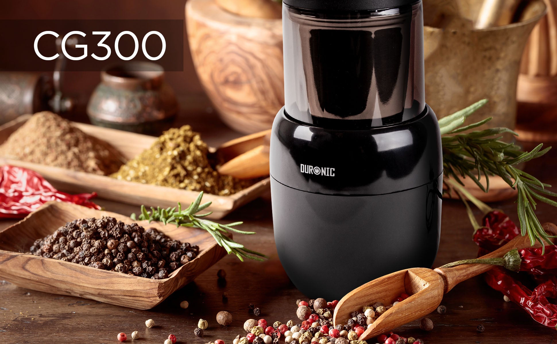 Duronic Electric Spice Grinder Mill CG300, 100g, 300W, Stainless-Steel  Blade, For Beans, Herbs, Spices, Nuts, Seeds, Pulses and Fruit