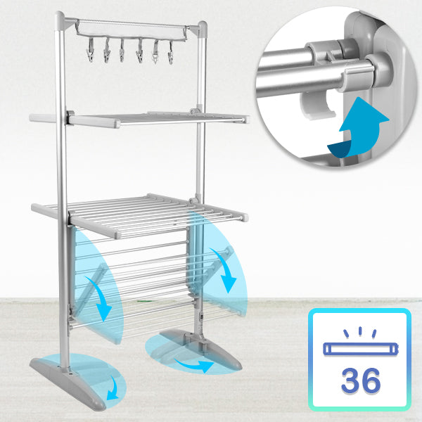 BARGAINS-GALORE 3 TIER ELECTRIC CLOTHES AIRER HEATED DRYER FOLDING DELUXE  PORTABLE, 24 RAILS CLOTHES DRYING RACK, 111CM HEATED AIRER, 220W