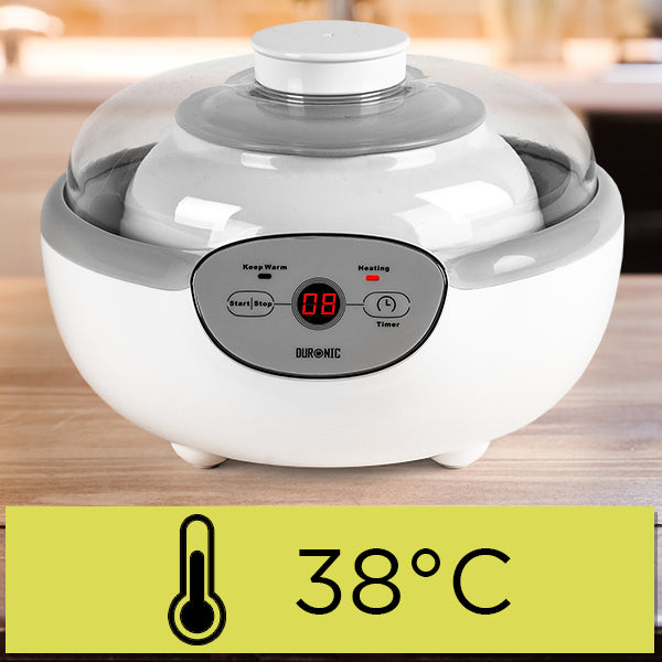 Duronic YM1 Yogurtera con Temporizador 20W con un bol de 1.5L - Panel de  Control y Autoapagado - Máquina para hacer Yogur Natural y Casero