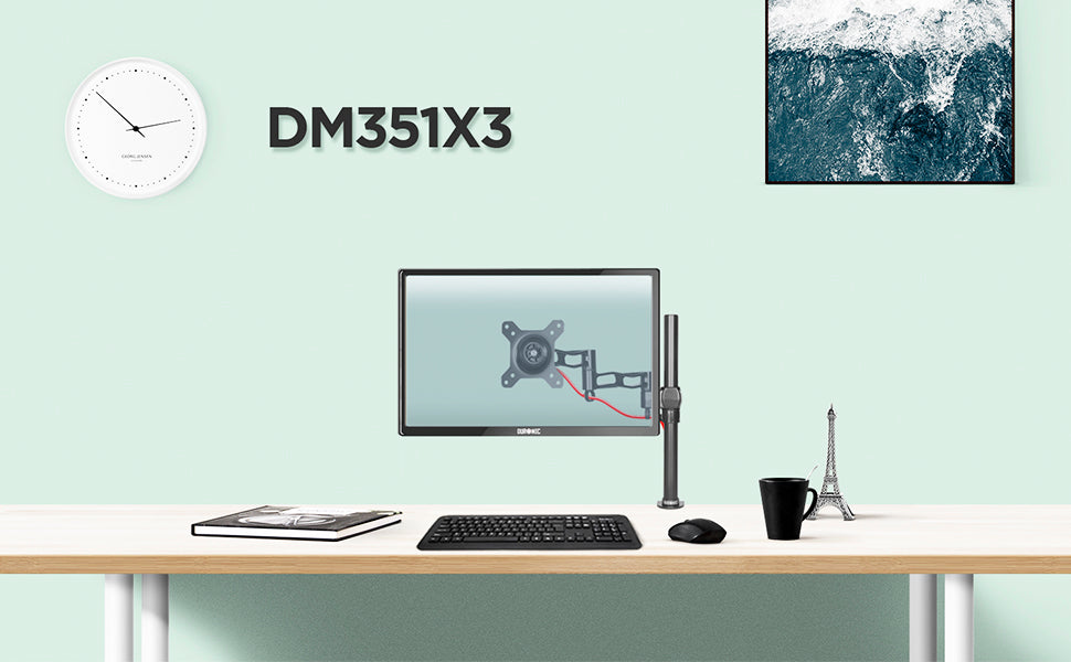 dm351x3, desk, mount, bracket, stand, support, riser, arm, double, two, twin, duo, dual, office, computer