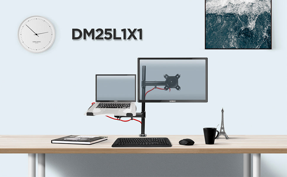 Duronic DM25L1X1 Supporto Monitor da scrivania con Morsetto e Piattaforma  per PC Portatile – Braccio Porta Monitor Inclinabile ed orientabile—  duronic-it