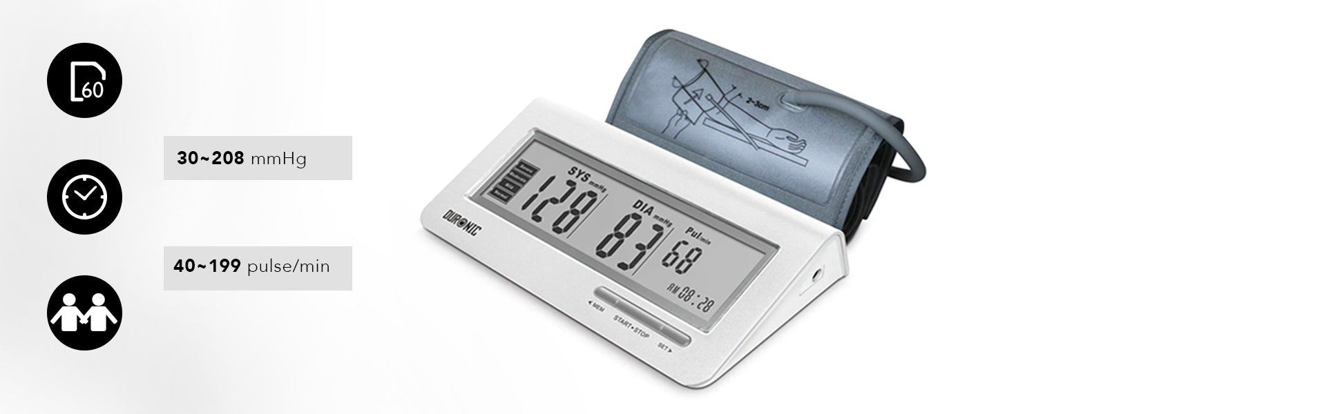 Duronic bpm450 tensiomètre électronique pour bras - brassard ajustable  22-42 cm - mesure automatique de la tension artérielle - certifié  médicalement - Conforama