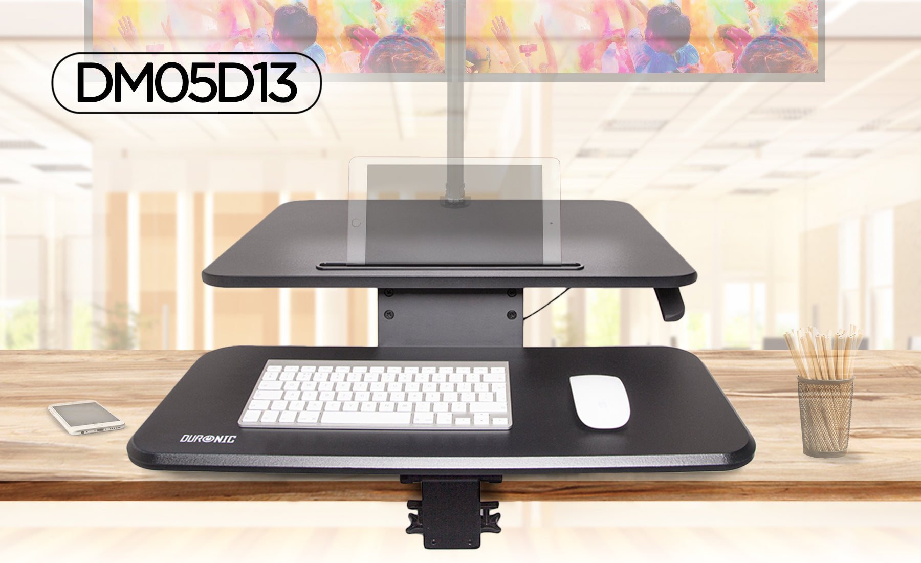 Duronic Sit-Stand Desk DM05D16, Height Adjustable Office Workstation, 64x45.5cm Platform, Raises from 12-41cm