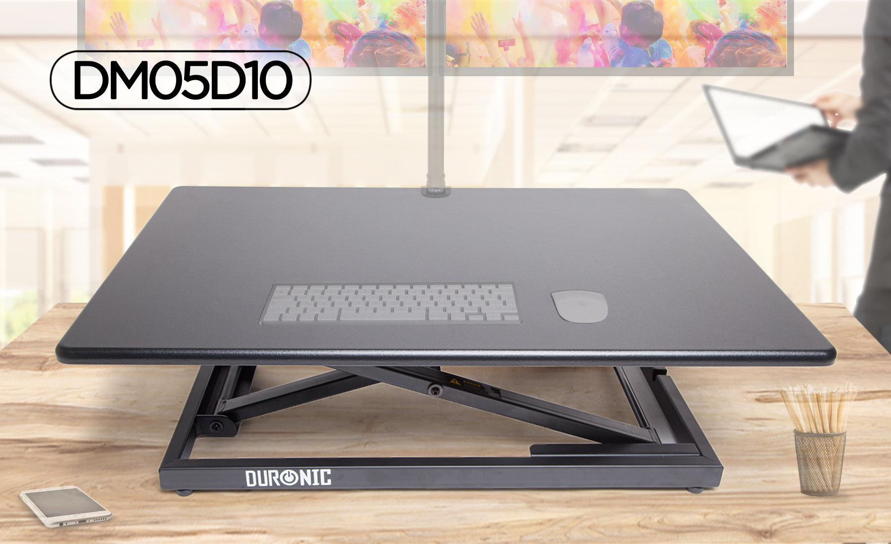 Duronic Sit Stand Desk DM05D4 Height Adjustable PC Laptop Workstation â€“  for PC Computer Laptop, Monitor and Keyboard Riser
