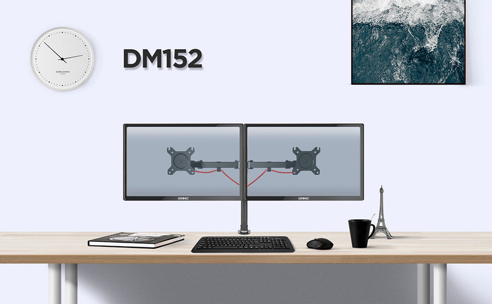 Duronic DM752 Support double 2 écrans PC sur socle - Hauteur ajustable -  Potence de 40 cm - Rotatif et Inclinable - Compatibilité universelle avec  mo— duronic-fr
