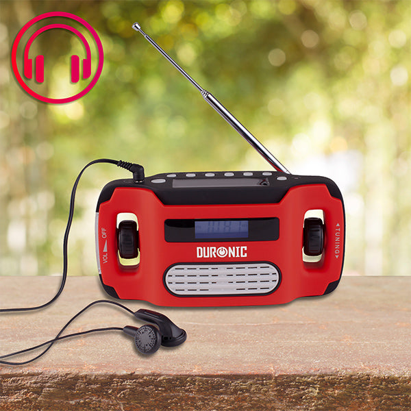 Duronic AM/FM Radio APEX, Charge 3 Ways: Solar, Wind Up, USB, Dynamo  Crank Rechargeable, Headphone Jack, Portable, Alarm Clock, Torch