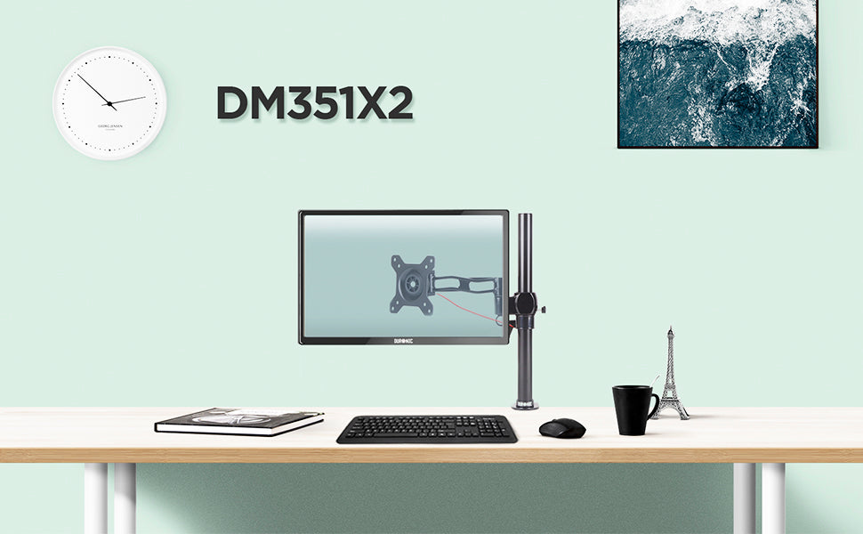 dm351x2, desk, mount, bracket, stand, support, riser, arm, double, two, twin, duo, dual, office, computer