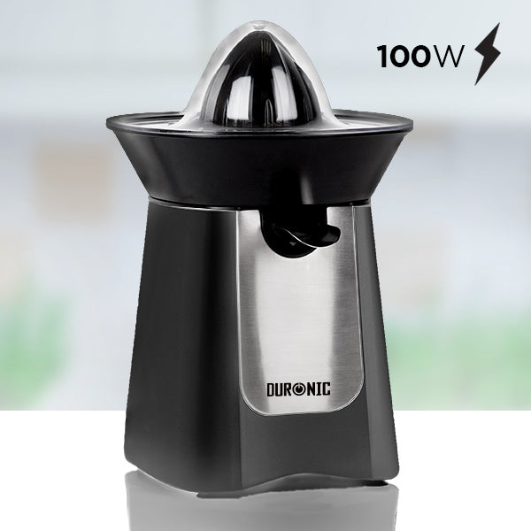 Duronic JE6 SR Presse-agrume électrique compact en inox de 100W, 2 Cônes  interchangeables, Bec verseur antigouttes, Tamis récupérateur de Pulpe