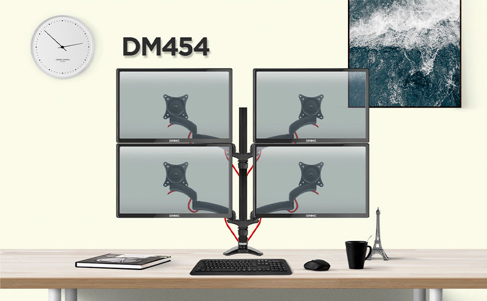 dm353, silver, desk, mount, bracket, stand, support, riser, arm, double, two, twin, duo, dual, office, computer