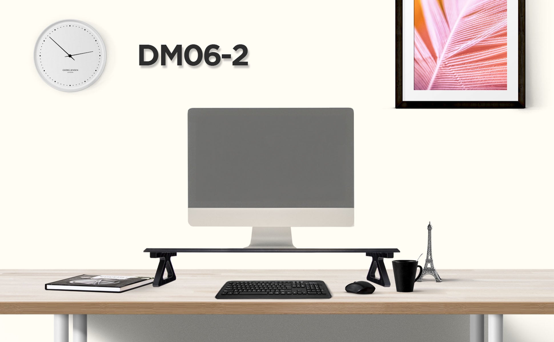 dm06-2, desk, mount, riser, stand, monitor, screen, computer, laptop, keyboard, tidy, space saver, office