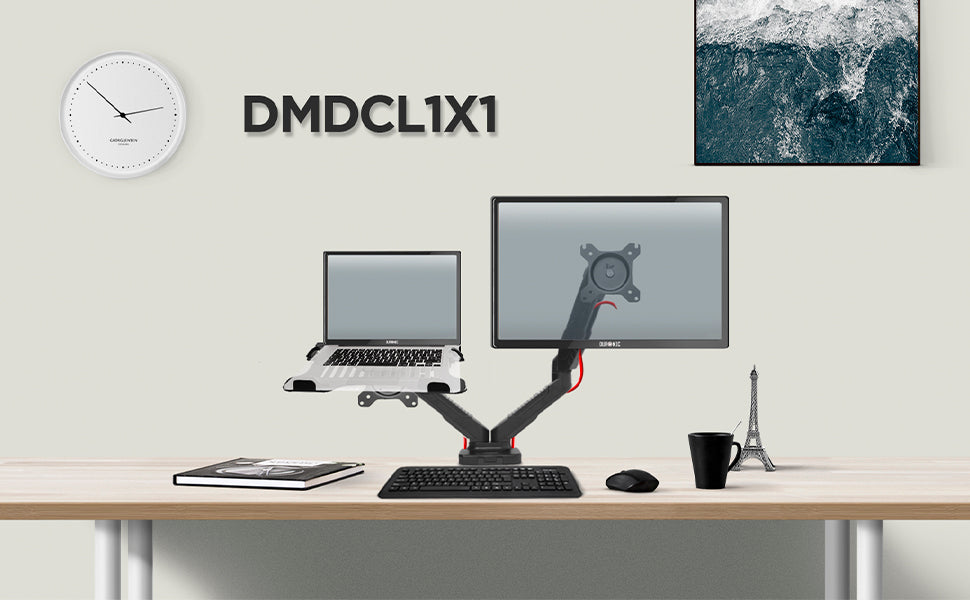  Duronic Dual Monitor Arm Stand DMDCL1X1, Double/Twin Desk  Mount, Height Adjustable, For 13-24 Inch LED LCD Screen & Laptop, VESA  75/100, 14lbs Capacity, Tilt +90°/-45°, Swivel 180°
