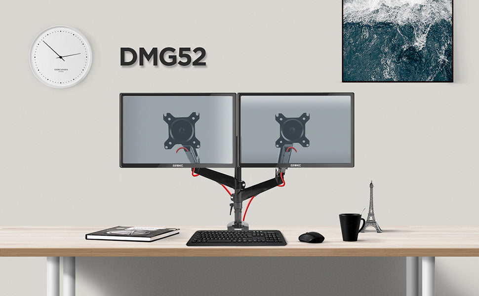 dmusb5x1, silver, desk, mount, bracket, stand, support, riser, arm, double, two, twin, duo, dual, office, computer