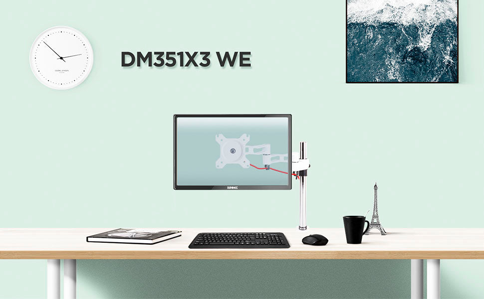 dm351x3, desk, mount, bracket, stand, support, riser, arm, double, two, twin, duo, dual, office, computer