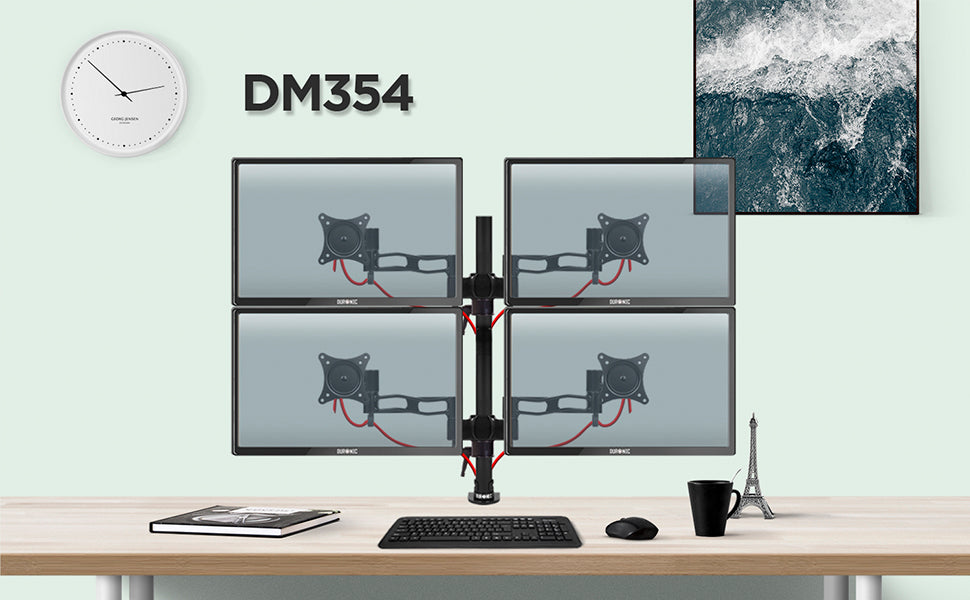 dm353, silver, desk, mount, bracket, stand, support, riser, arm, double, two, twin, duo, dual, office, computer